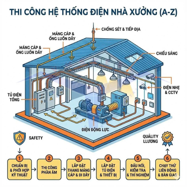 Cung cấp các thiết bị điện, biến tần, tủ điện cho các hệ thống điện nhà xưởng, điện cầu trục và tời nâng